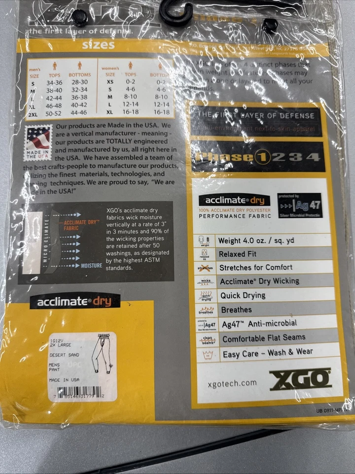 NEW XGO Pants Mens Size XXL Phase 1 Tan Lightweight Stretch 1 Pair Desert Sand - Image 3 of 4