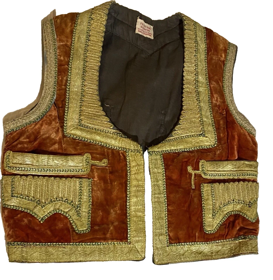 Vintage Hazara Vest Velvet with Gold Metallic Embroidery Afghan Hippie Boho Chic - Image 2 of 4