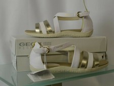 NIB Geox Respira Sz 6 Strappy Flat Sandals Vega Gladiator White Gold Shimmer 36