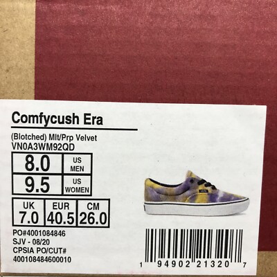 VANS Comfycush Era Mens Sz 8 Womens 9.5 Blotched Purple Velvet