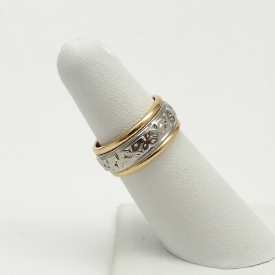 Art Carved Wood Son 14k Gold Floral Spinner Wedding Band Ring 8mm