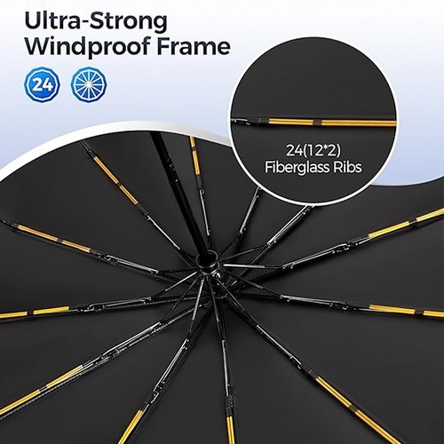 Extra Strength foldable 24 Rods Black Umbrella Fully Automatic Large UV Protect - Picture 3 of 20