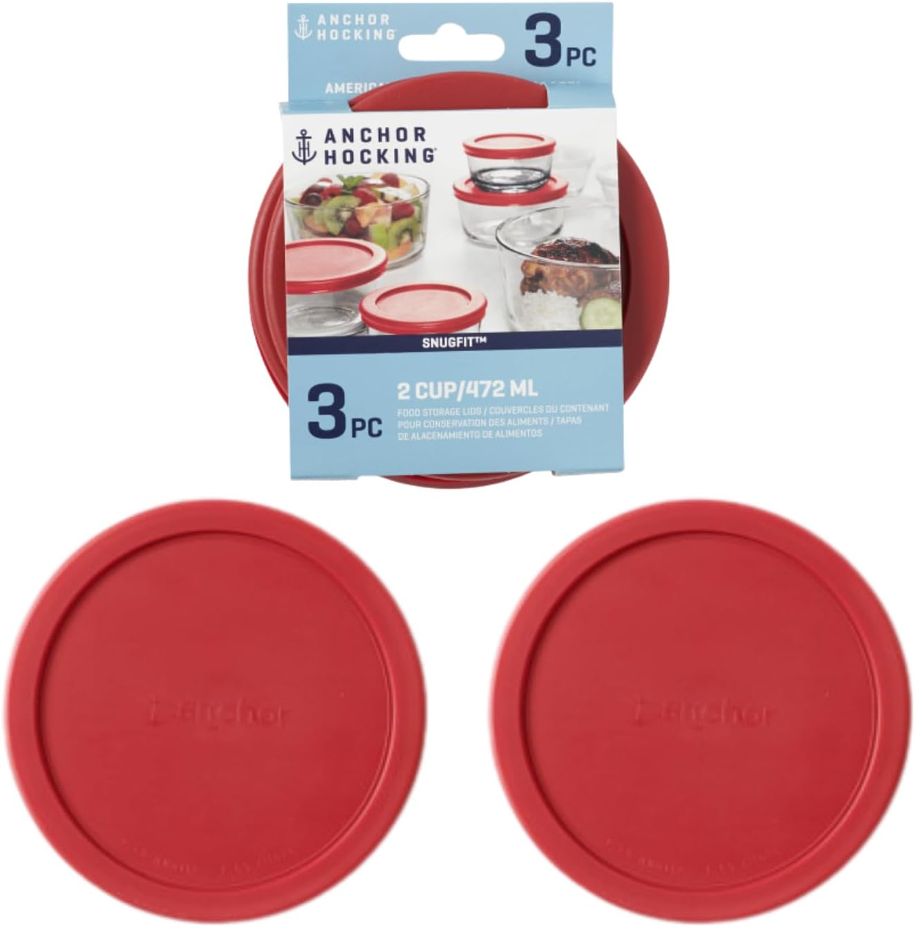 Red SnugFit 2-Cup Round Food Storage Replacement Lids, Set of 3