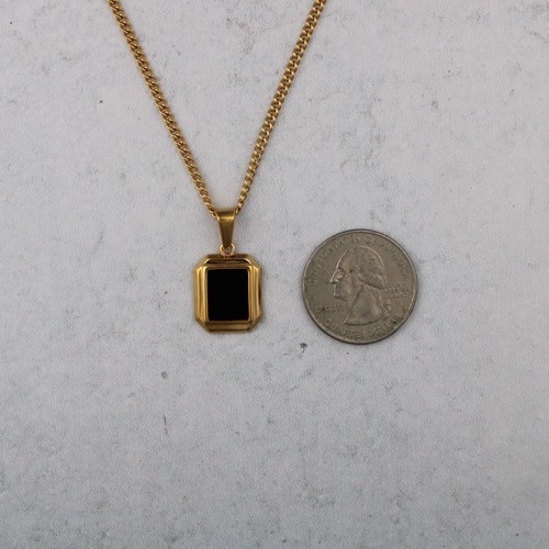 Gold Onyx Pendant Chain Necklace Stainless Steel Black Gemstone Pendant - Picture 7 of 7