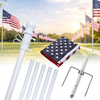 Ground Flag Pole with 3X5 US Flag, Stable 3-Prong Yard Stake Base,Heavy Duty Sta