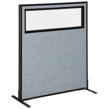 36-1/4"W x 42"H Freestanding Office Partition Panel with Partial Window Blue