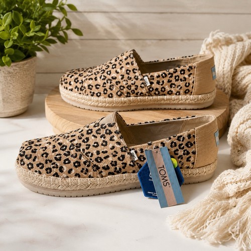 TOMS Alpargata Rope Platform Espadrille Leopard Print Women’s 9.5 NWT Shoes
