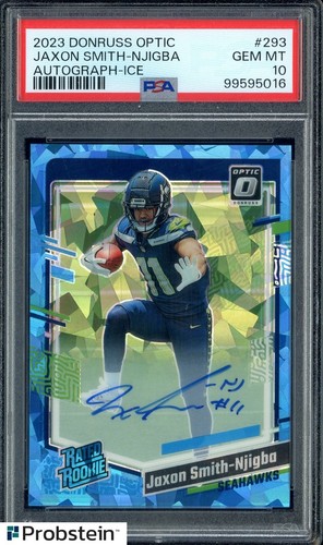 2023 Donruss Optic Ice Prizm #293 Jaxon Smith-Njigba RC Rookie AUTO 6/15 PSA 10