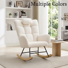 Nursery Rocking Chair Teddy Upholstered Padded Seat Glider Chair High Backrest
