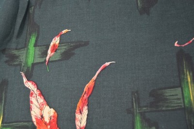 2 yards Feathers on dark green Southwestern cotton fabric 44'' w