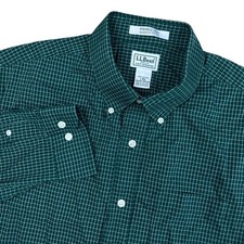 LL Bean Mens Wrinkle Free Slightly Fitted Shirt Green White Grid Check Large L