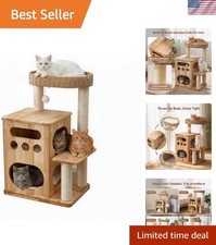 Stylish 37-Inch Cat Tree for Large Cats, Eco-Friendly Rubberwood Structure