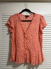 Jessica Simpson Women  s Large Floral Ruffle Sleeve Blouse