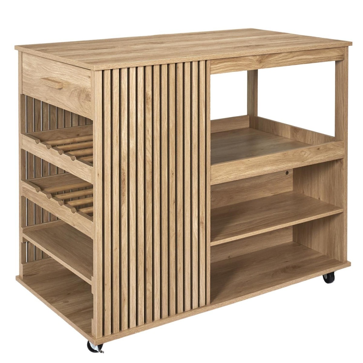 Ilot de cuisine Klaus 105cm marron avec rangements pour espace repas