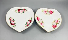 Royal Arden Bone Chine Rose Flower Floral Heart Trinket Dish 5.5" Set of 2