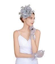 Fascinators Hat Flower Mesh Feathers Headband Derby Hat Clip Tea One Size Grey