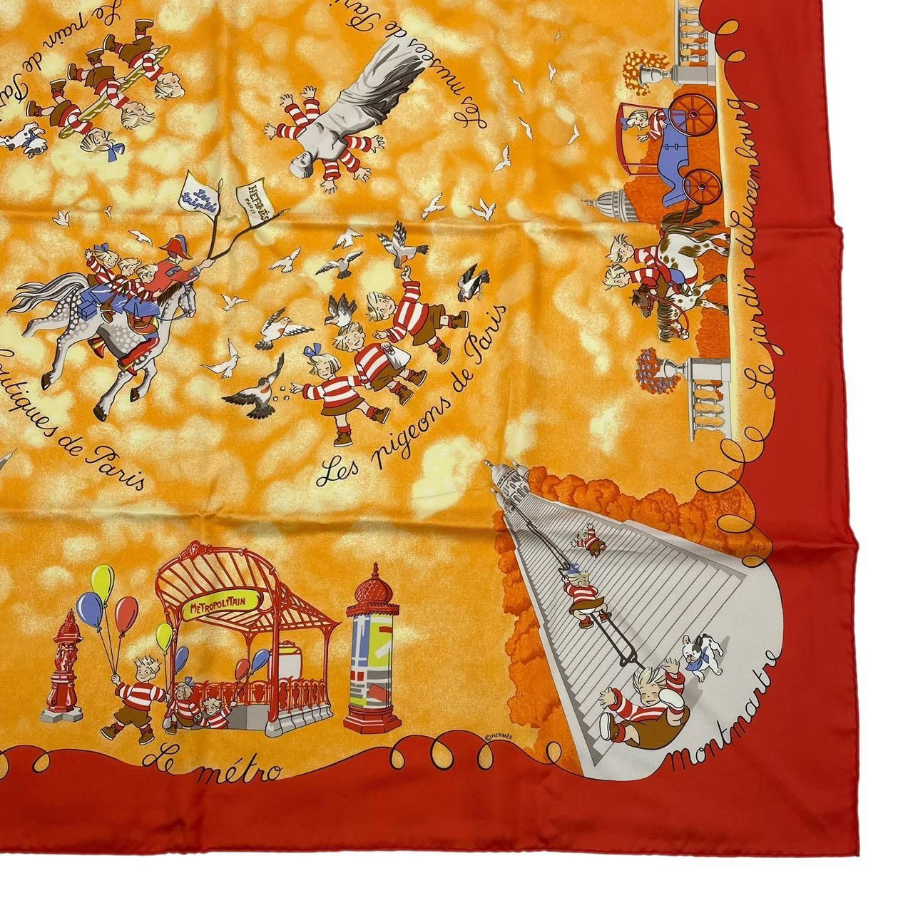 [Rank SA] HERMES Carre 90 "TRIPLES DE PARIS" 100percent Silk Scarf Red Japan image 4