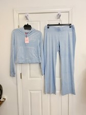 New Juicy Couture Frosted Blue Velour Rhinestone Bling Tracksuit Set XL