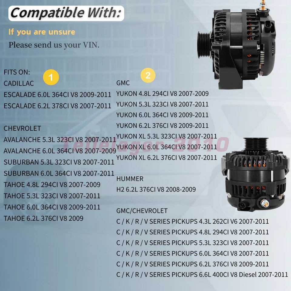 350A черный генератор высокой мощности для Chevy GMC Yukon Tahoe Cadillac Hummer H2 - Изображение 4 из 4