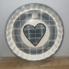 Plat À Tarte En Faïence Motif Cœur À Carreaux Gris Poterie Beck Peint Main