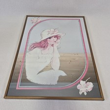 Vintage Decorative Mirror With Metal Frame With A 1970s Illustration Of A Woman.