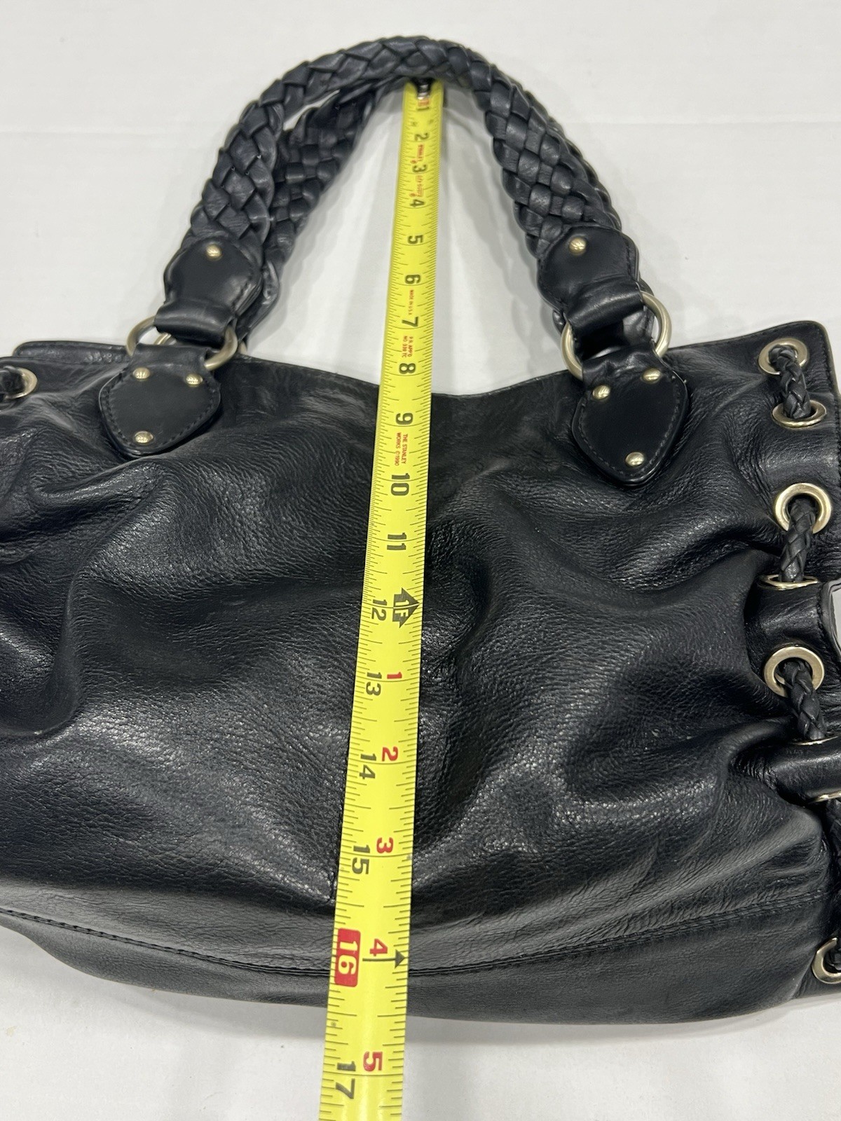 VTG Michael Kors Shoulder Hobo Satchel Tote Handbag Black Leather Woven thumbnail 4