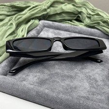 Black Rectangular Sunglasses Slim Retro 90s Minimalist Glossy Frames Women