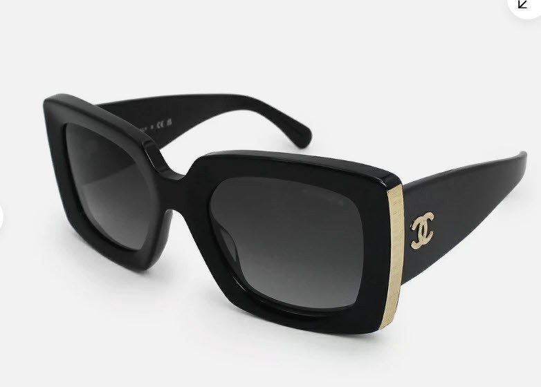 Chanel 5435 Square Black & Gold With Gray Lens Sunglasses