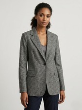 NWT Lafayette 148 Lightweight Stretch Wool Single Button Blazer in Black Tweed 6