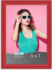 5X7 Picture Frame, Red Colored Solid Wood Scandinavian Style Frame for Photo, Pi