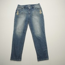 Chico's Platinum Jeans Size 1 Ankle / US 8 Embellished Dark Wash Rhinestones