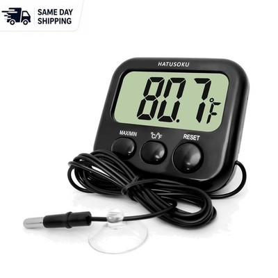 Battery-Powered Digital Thermometer with 59in Sensor Cord for Home & Aquatic Use
