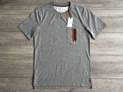 Paul Smith Artist Stripe Pocket T-shirt Grey Top Cotton Mens Tshirt SMALL 'S'