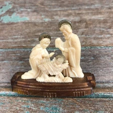 Vtg MCM Celluloid Plastic Nativity Scene Mary Joseph Jesus Hong Kong Manger