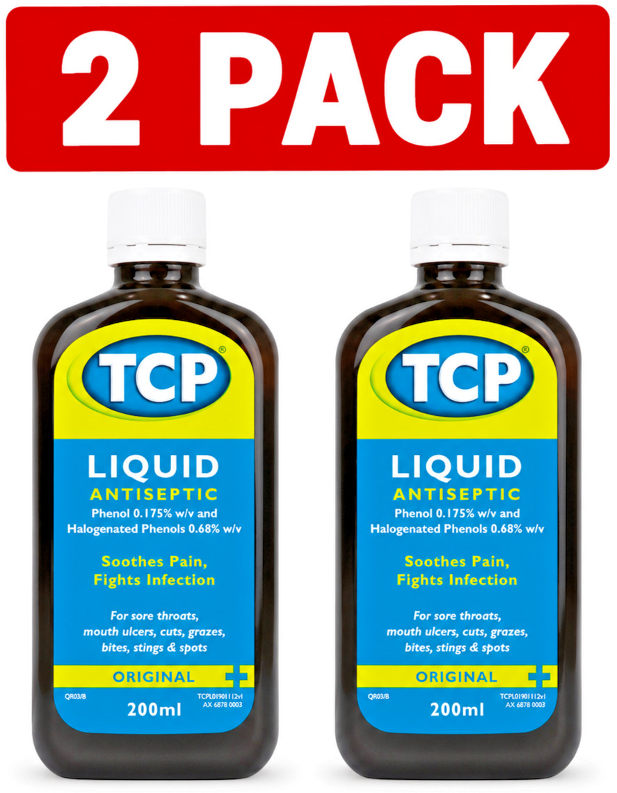 2x TCP Original Antiseptic Liquid 200ml - For Mouth Ulcers, Cuts, First Aid +