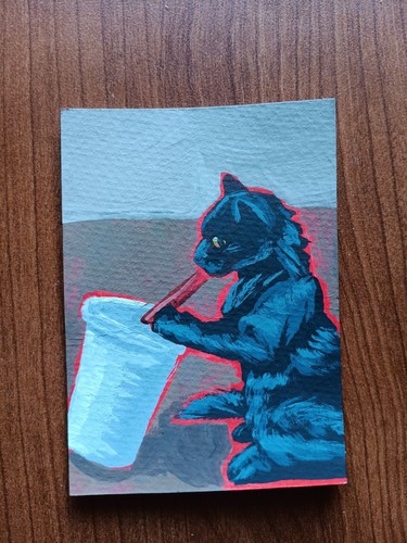 Original Cat ACEO Acrylic Art Card 2.5in X 3.5in Signed By S.p.paintings