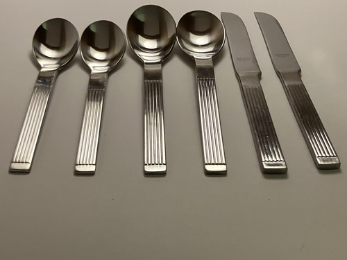 Set posate acciaio inox 6 pezzi Dansk THEBE costola zuppa cucchiaio coltello da tavola lotto Cina - Foto 3 di 11
