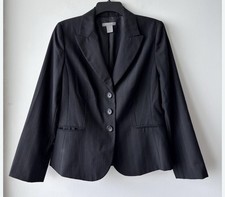 Ann Taylor LOFT Women  s Blazer Size 4   Black  White Pinstripe, Wool Blend