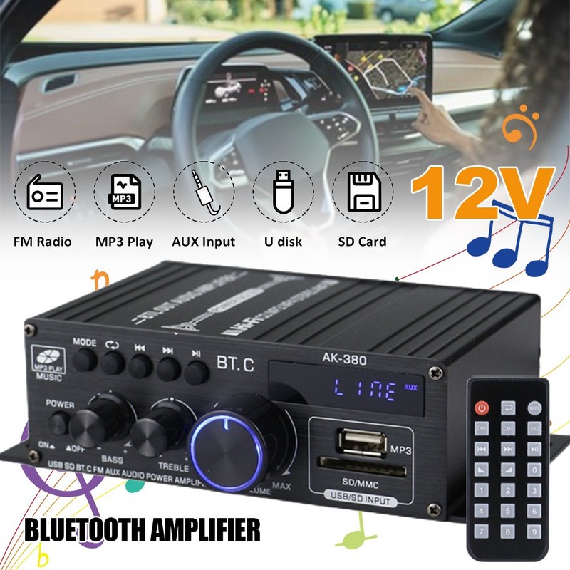12V Bluetooth Stereo Audio Amplifier Car Home HiFi Music Power Amplifier FM New
