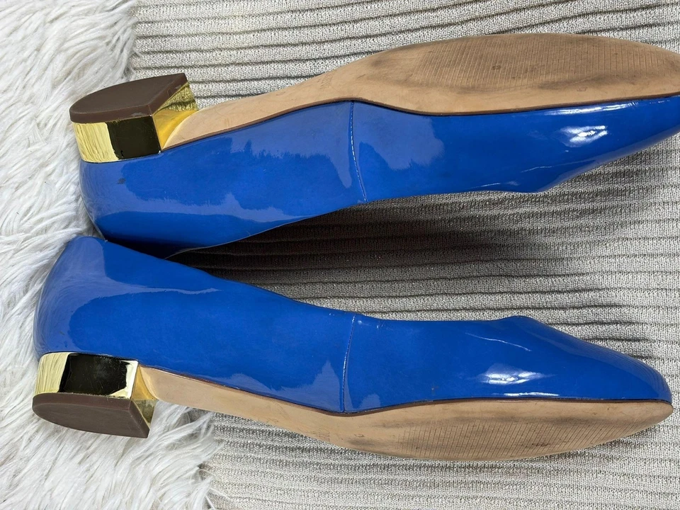 Zapatos J.Crew para mujer talla 9 azul charol ballet planos tacón dorado punta redonda Foto 3 de 4
