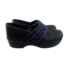 Dansko Professional Black Nubuck Purple Blue Embroidered Clogs EU 40 US 9.5-10