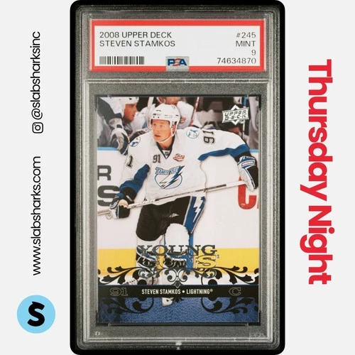 2008 UPPER DECK #245 STEVEN STAMKOS YOUNG GUNS RC ROOKIE PSA 9