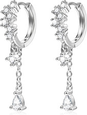 925 Sterling Silver Drop Dangle Earrings Cubic Zirconia Teardrop Hoop Dangle Ear