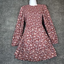 Old Navy LS High Neck S Burgundy Ditsy Womens Boho Smocked Floral Mini Dress M