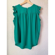 NWT LOFT Womens Emerald Green Ruffle Shoulder Sleeveless Blouse Top Small