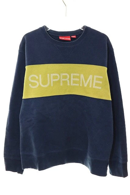 Sweat shirt col rond S Supreme 17Aw Zig Zag Stitch Panel S bleu marine logo zigzag