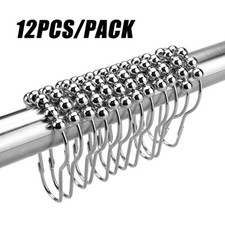 12Pcs Set Stainless Steel Bathroom Shower Curtain Rings Hooks with Roller Ball