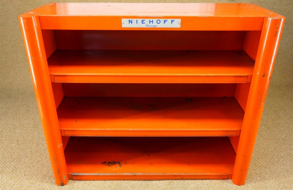 Vintage 40s 50s Niehoff Tune Up Parts Shelf Cabinet Rack OK Gas
