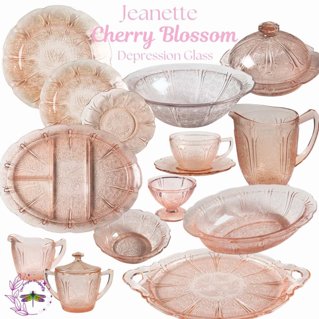 Original Jeanette Pink Cherry Blossom * Depression Glass* Free