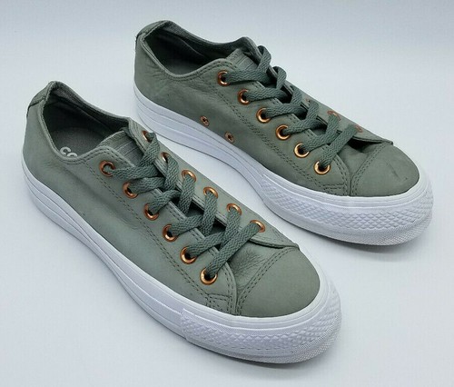 dark green leather converse